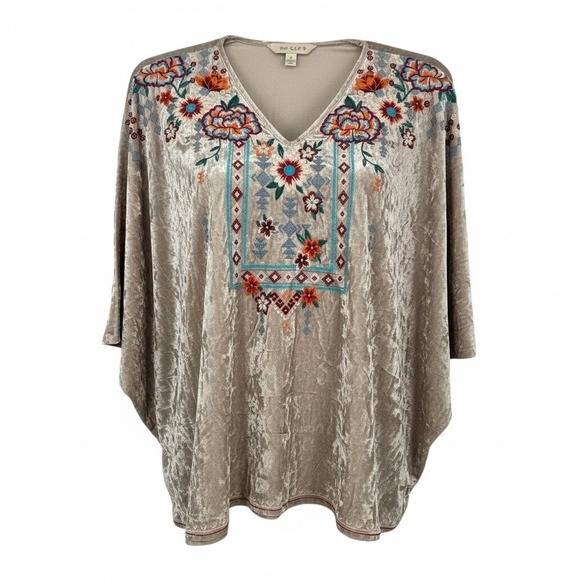 Savanna Jane Tops - Savanna Jane Velvet Embroidered Tunic Top Kaftan Beige M L Boho